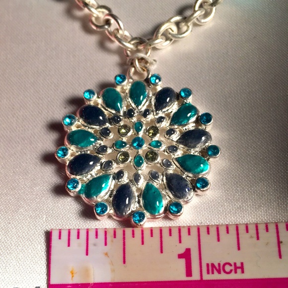 Nine West NEW box Teal green blue inlaid earring necklace Silvertone gift set - Picture 9 of 17